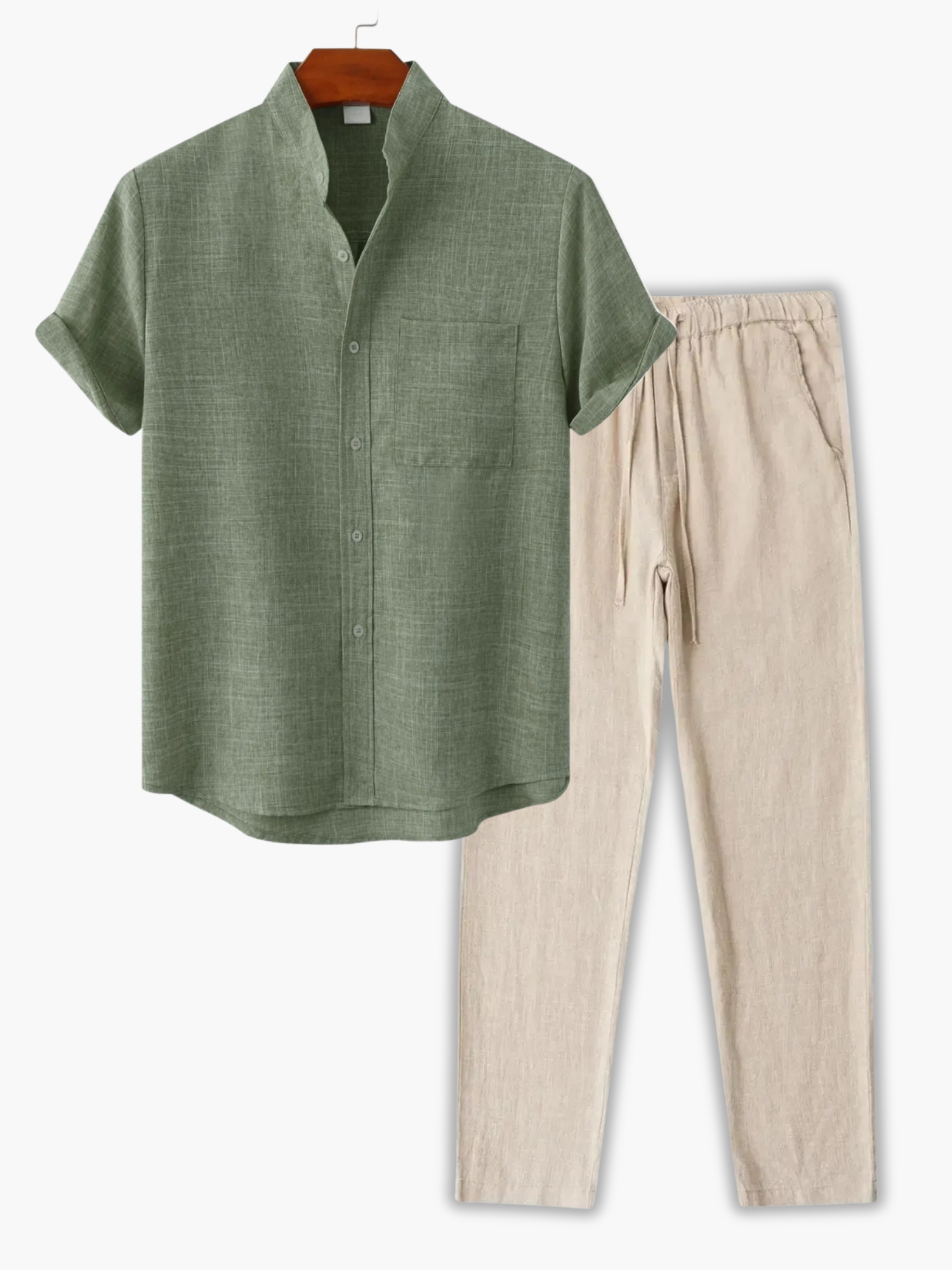 Men's Band Collar Shirt and Trousers Set