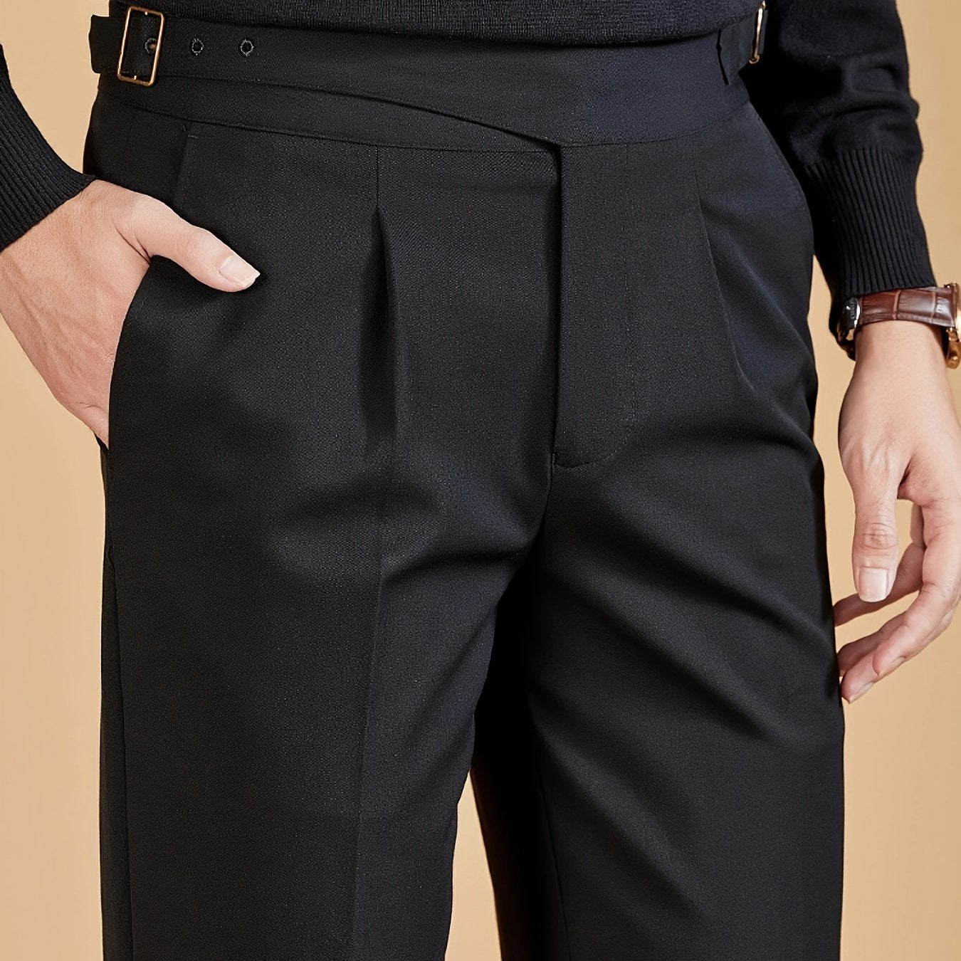 Men's Buckle Waist Pleated Trousers