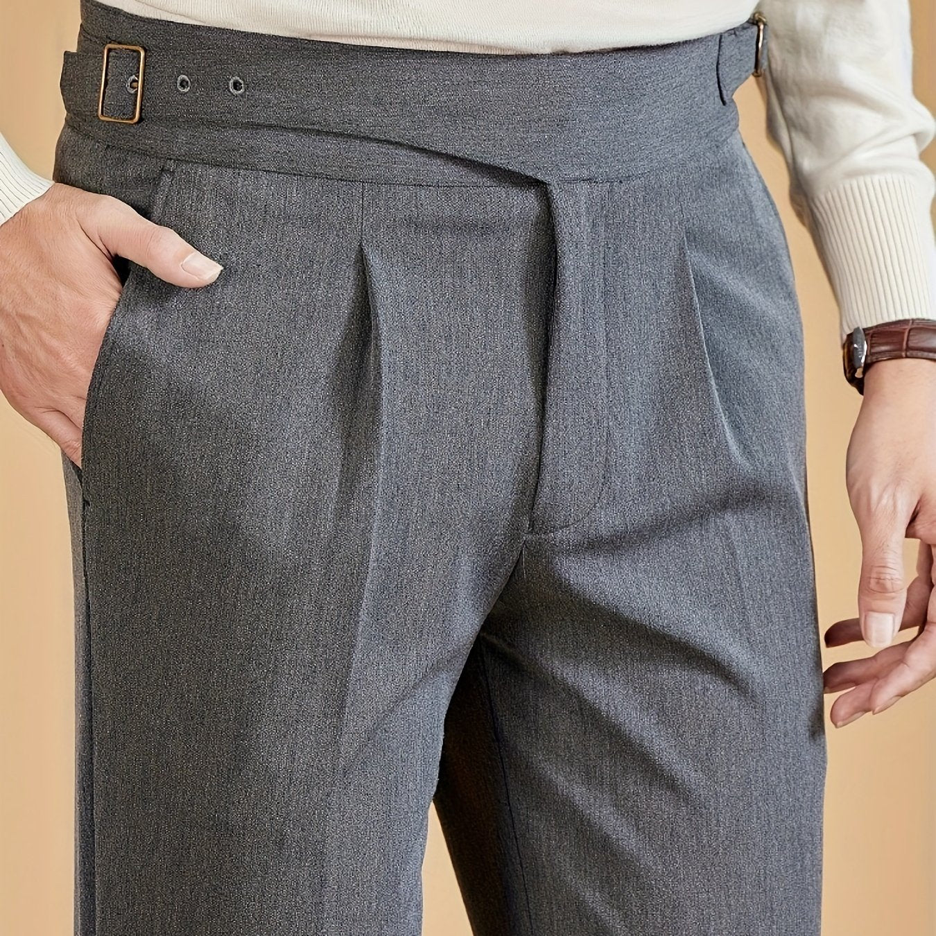 Men's Buckle Waist Pleated Trousers