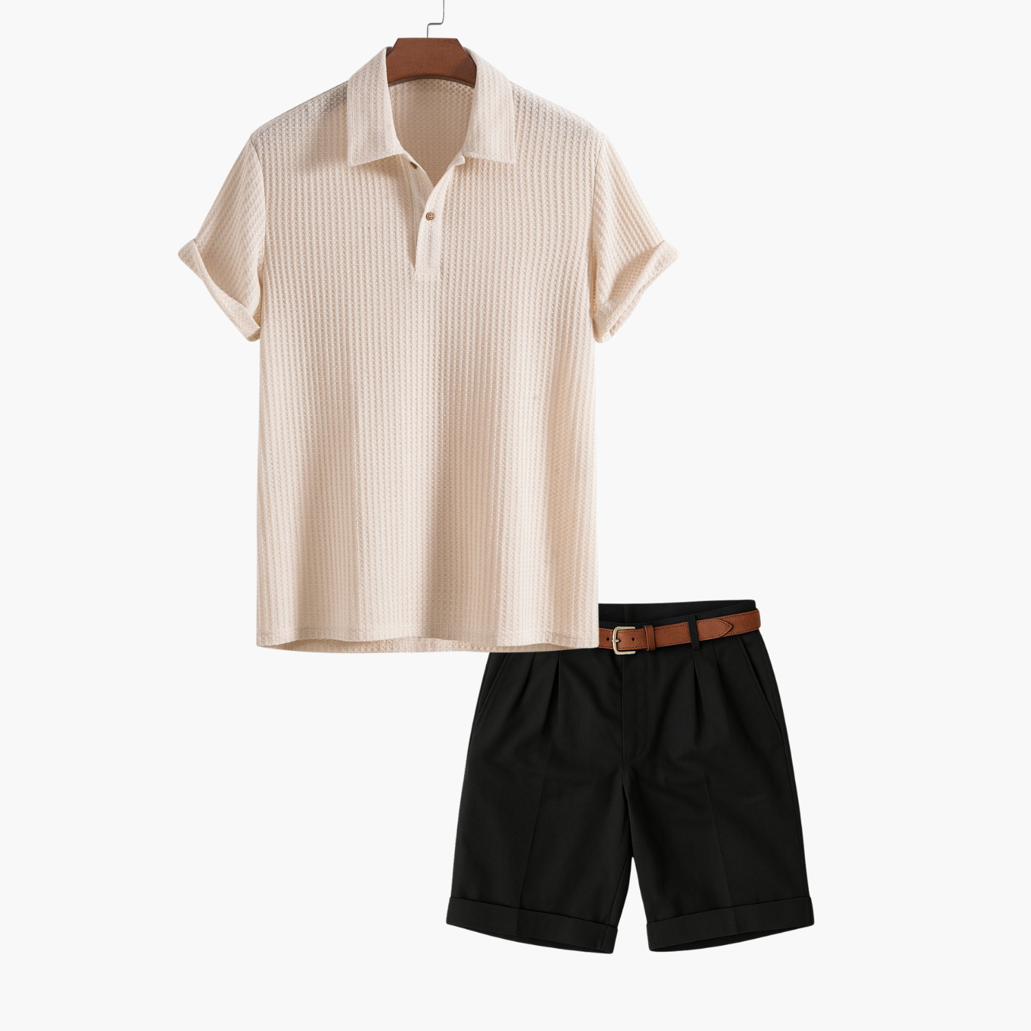 Men's Button Placket Polo and Shorts Set