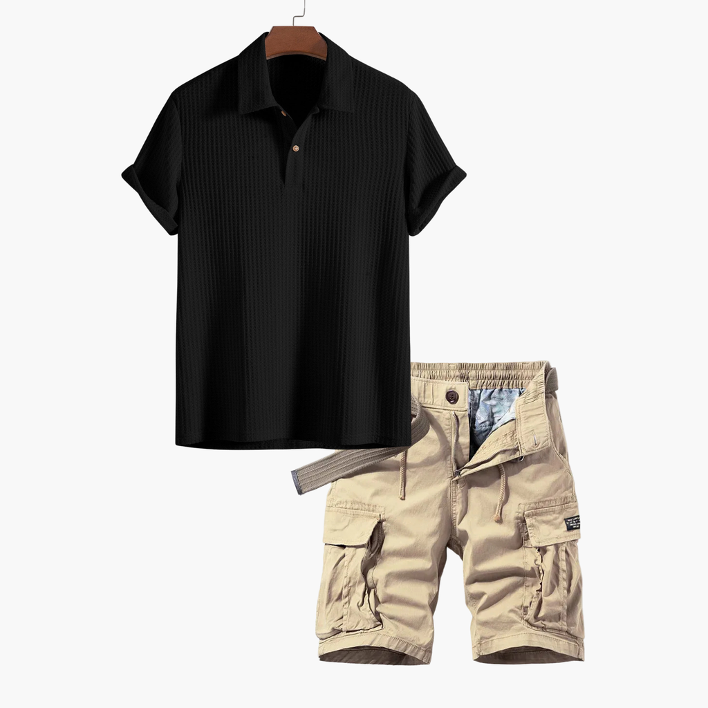 Men's Button Polo and Cargo Shorts Set