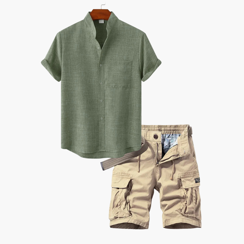 Men's Button Shirt and Cargo Shorts Set
