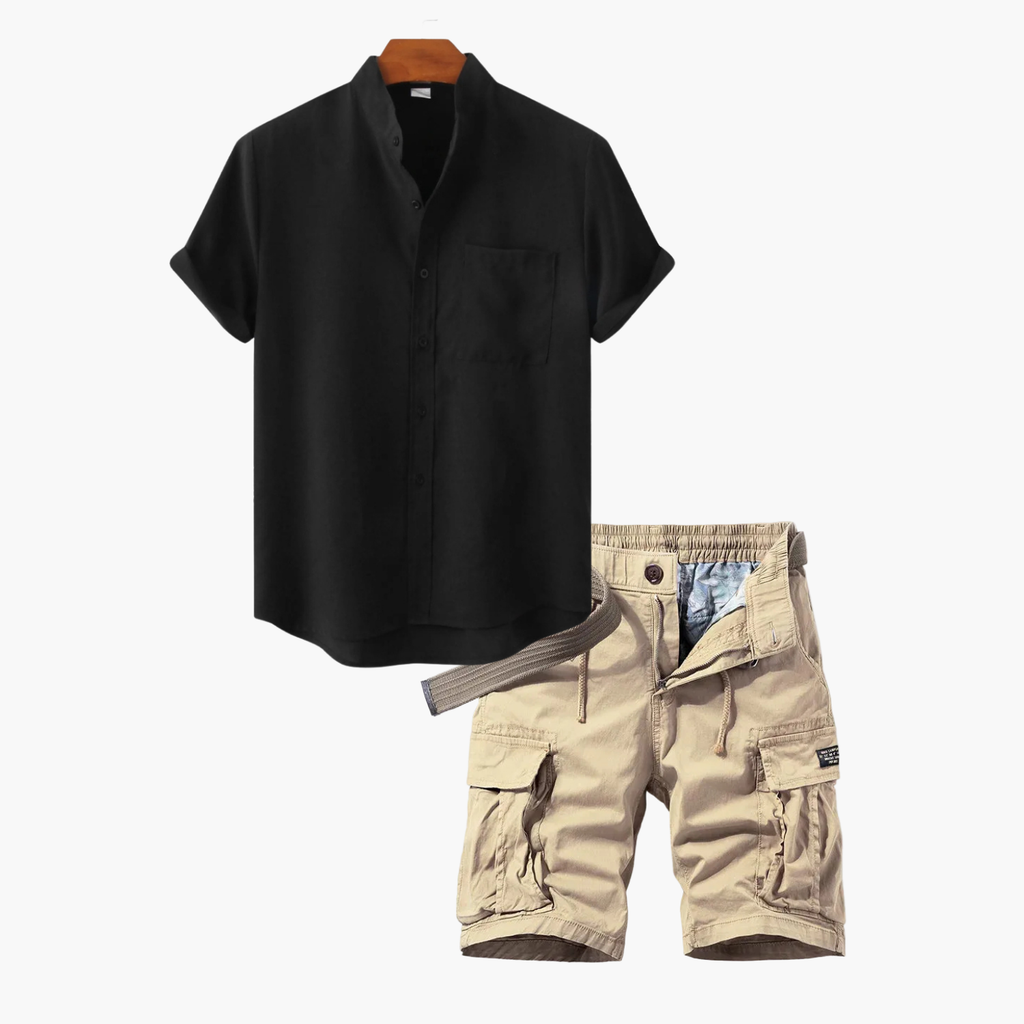 Men's Button Shirt and Cargo Shorts Set