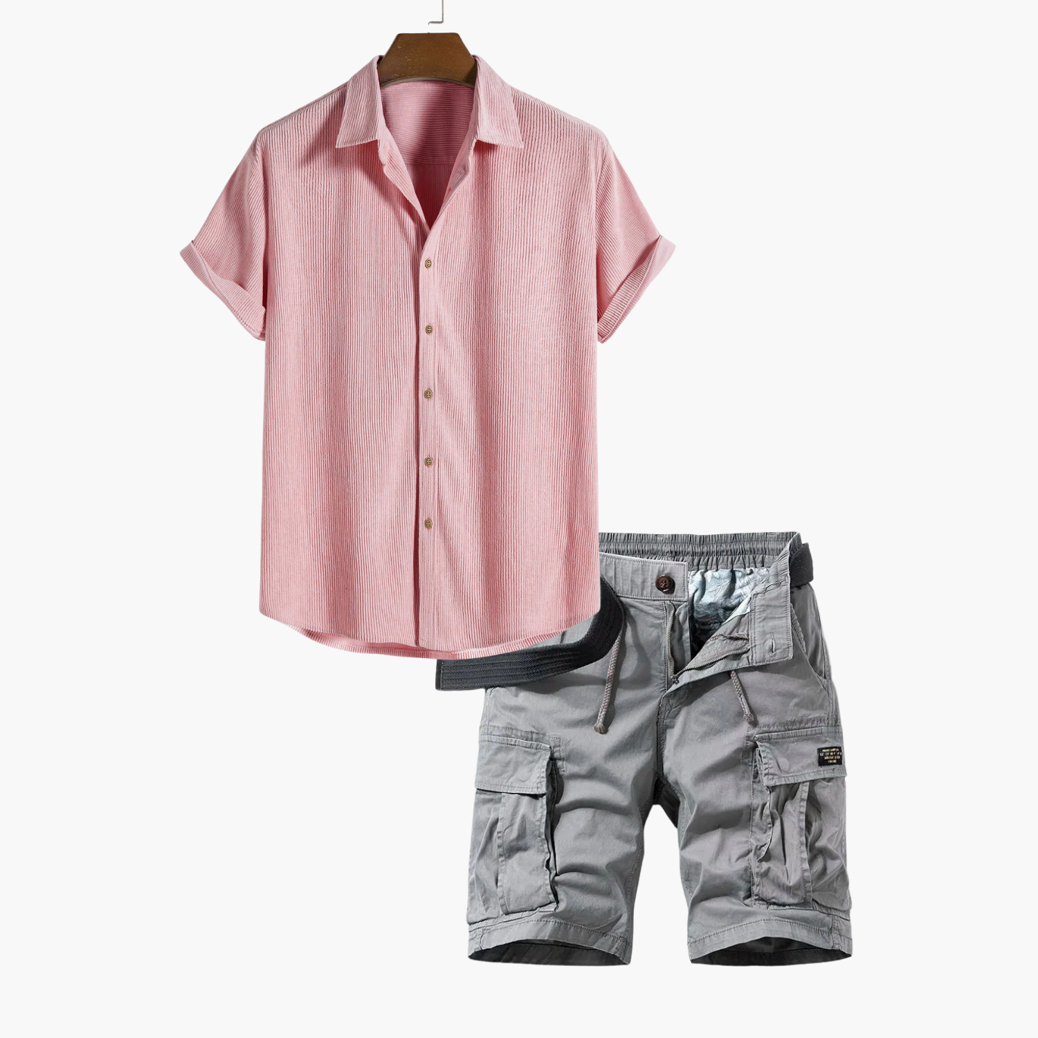 Men's Button-Up Cargo Shorts Set