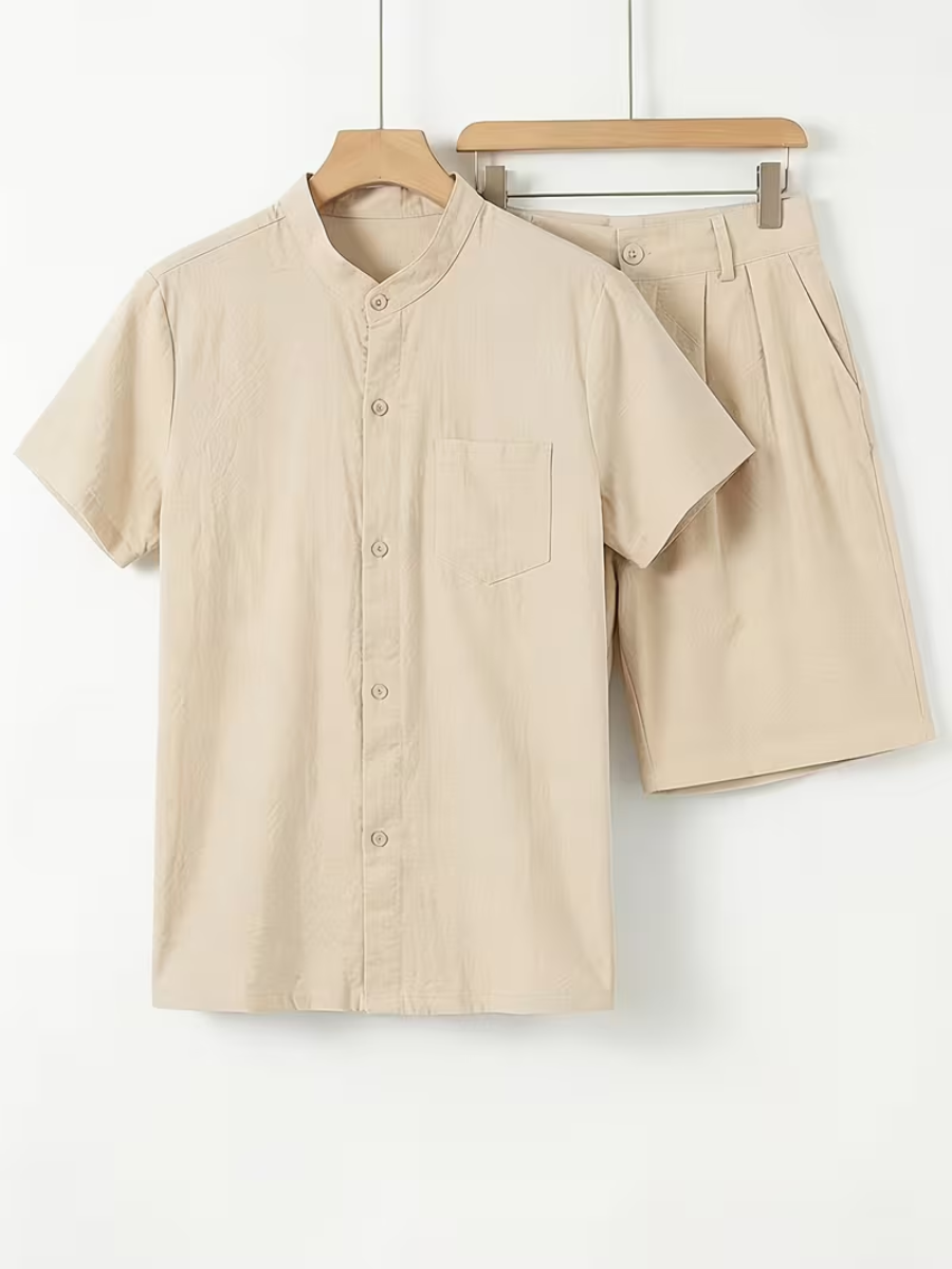 Men's Button-Up Mandarin Collar Set