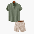 Men's Button-Up Mandarin Shirt Set