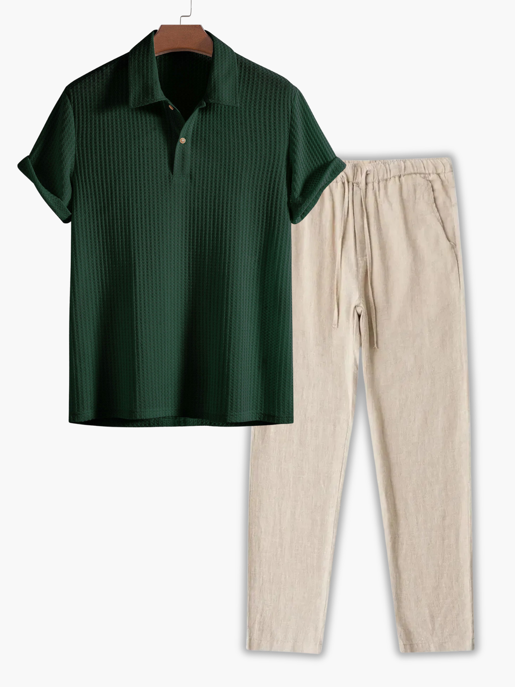 Men's Button-Up Polo and Trousers Set