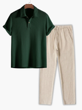 Men's Button-Up Polo and Trousers Set