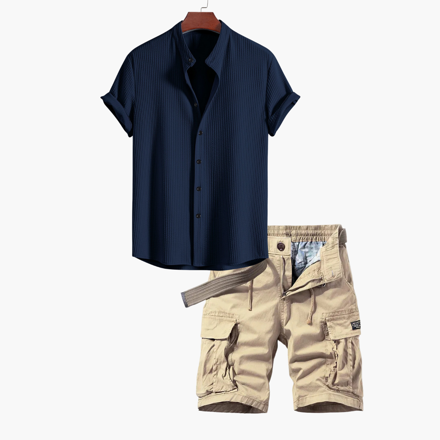Men's Button-Up Shirt and Cargo Shorts Set