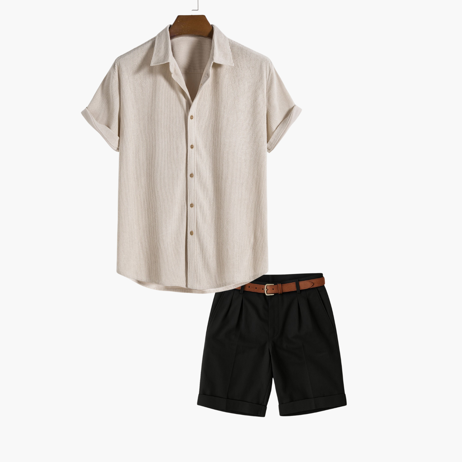Men's Button-Up Shirt and Pleated Shorts Set