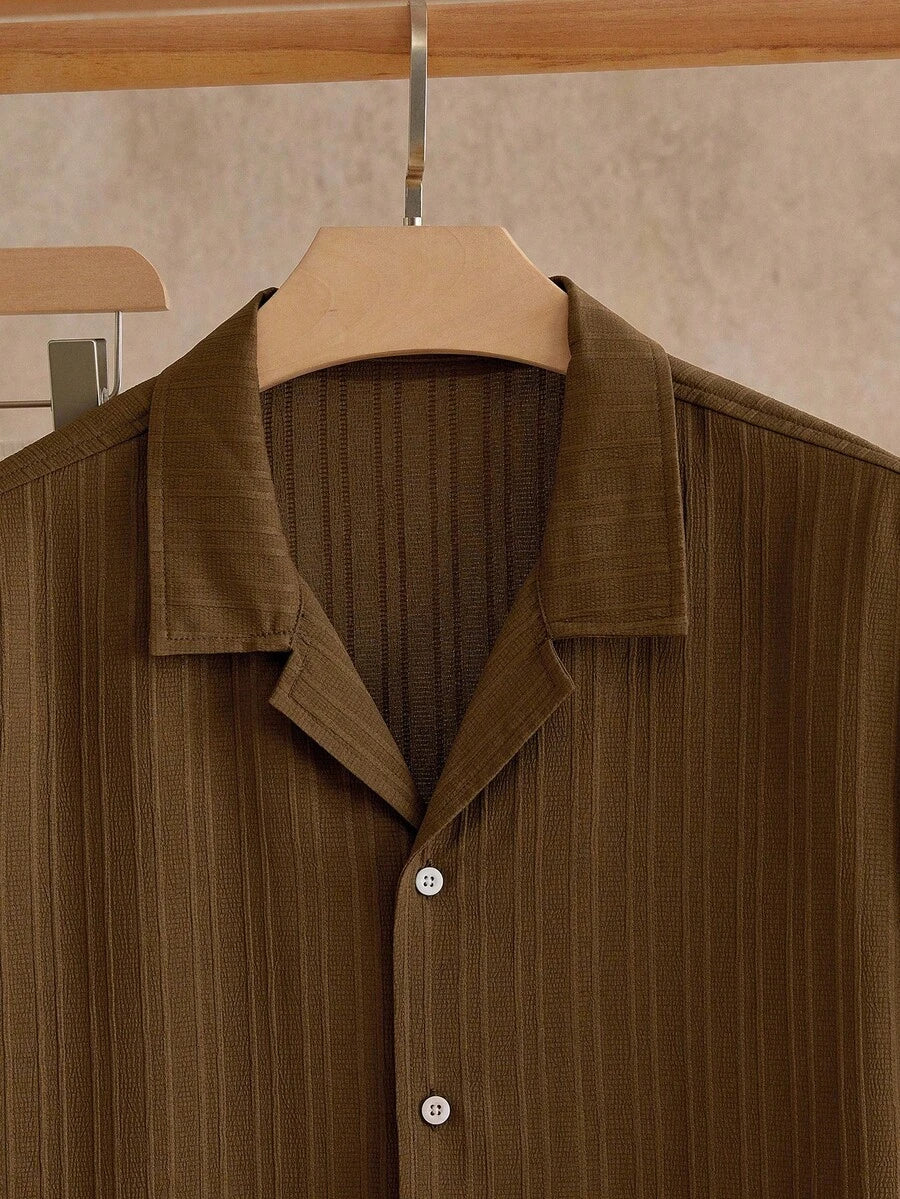 Men's Button-Up Striped Shirt and Trousers Set