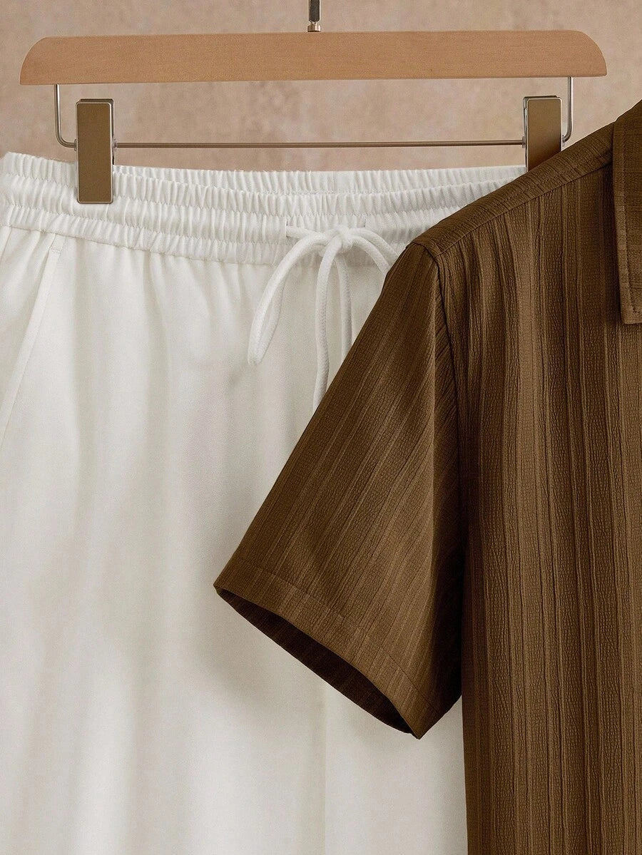 Men's Button-Up Striped Shirt and Trousers Set