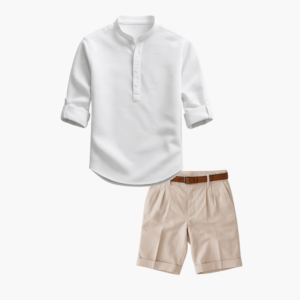 Men's Buttoned Mandarin Collar Set