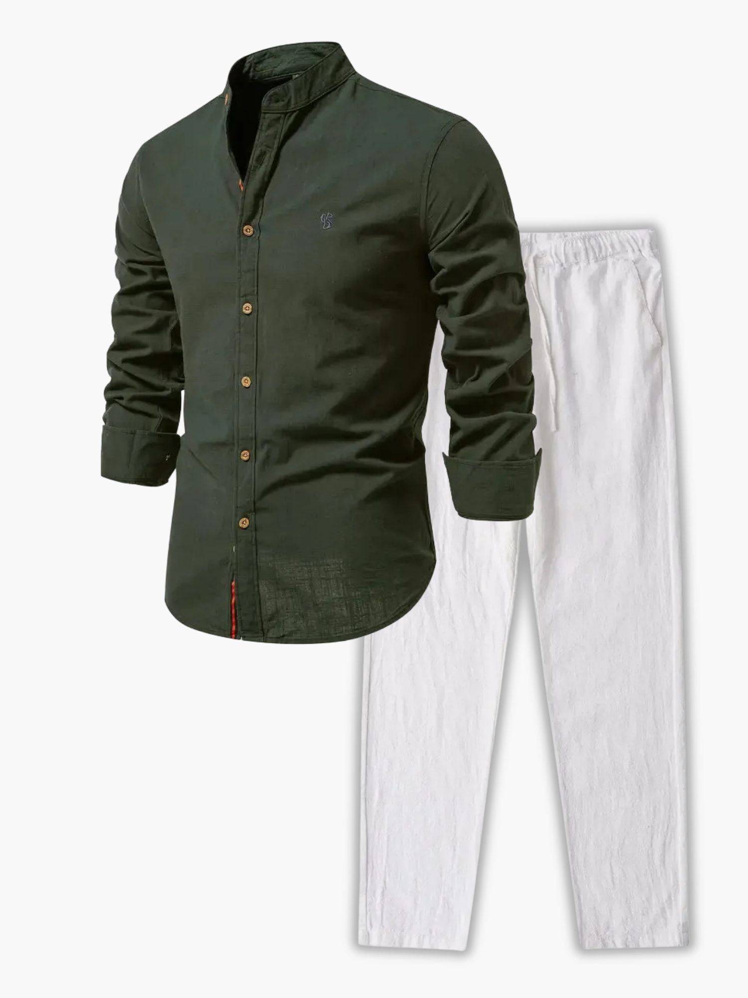 Men's Buttoned Mandarin Collar Shirt and Trousers Set