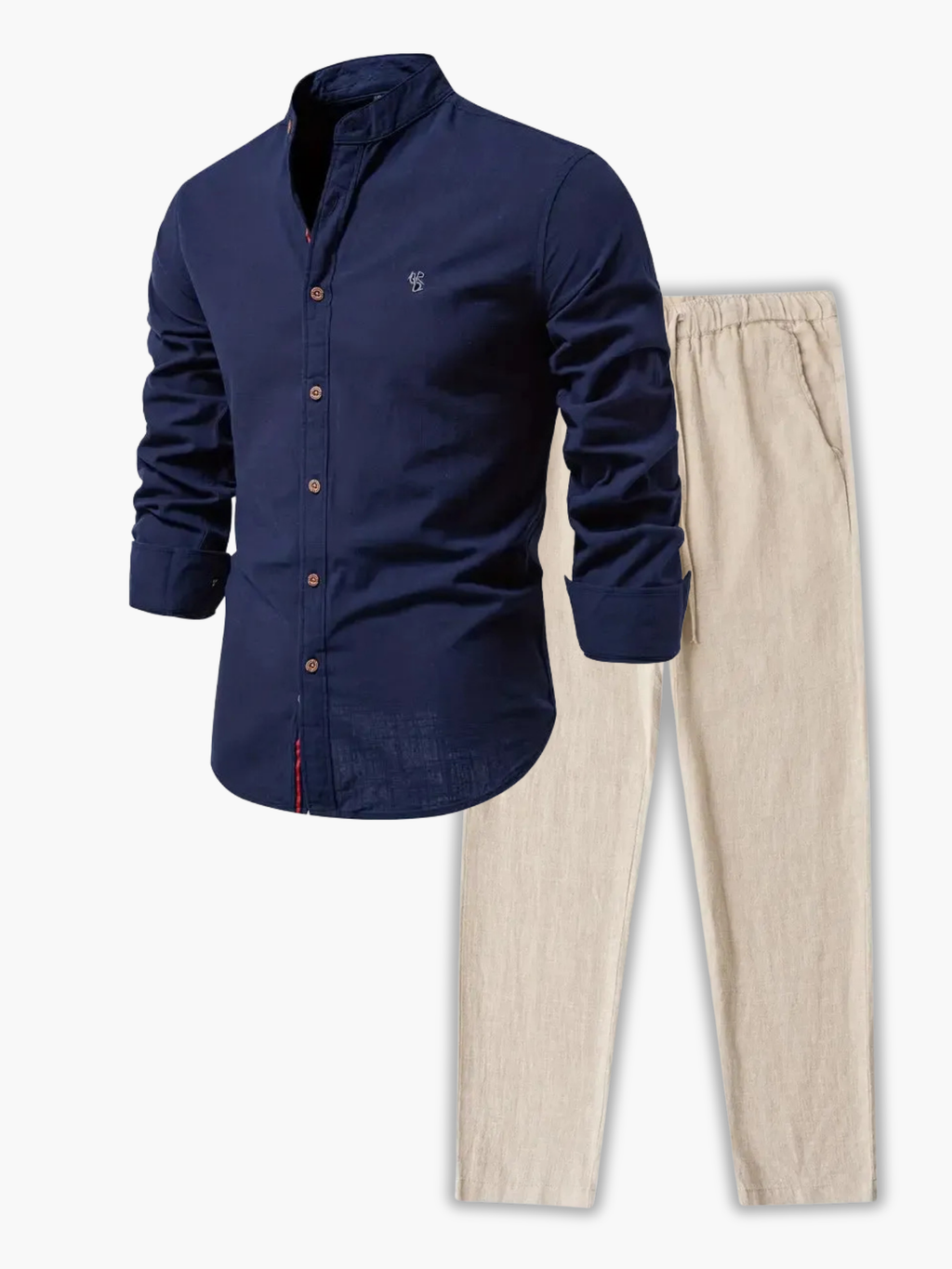 Men's Buttoned Mandarin Shirt Set