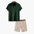 Men's Buttoned Polo and Pleated Shorts Set