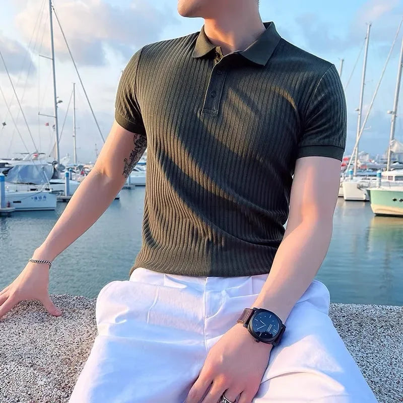 Men's Buttoned Ribbed Polo Shirt