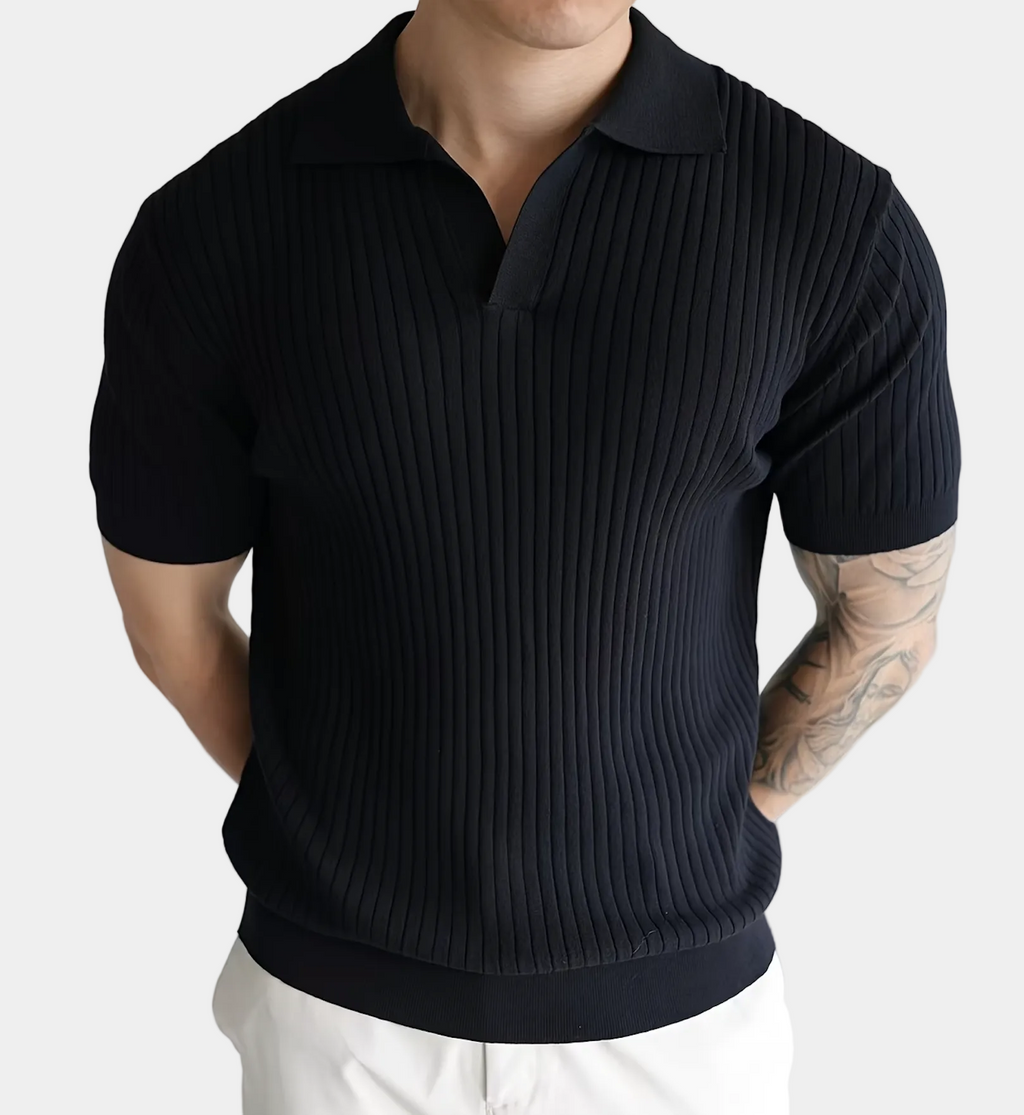 Men's Buttoned Ribbed Polo Shirt