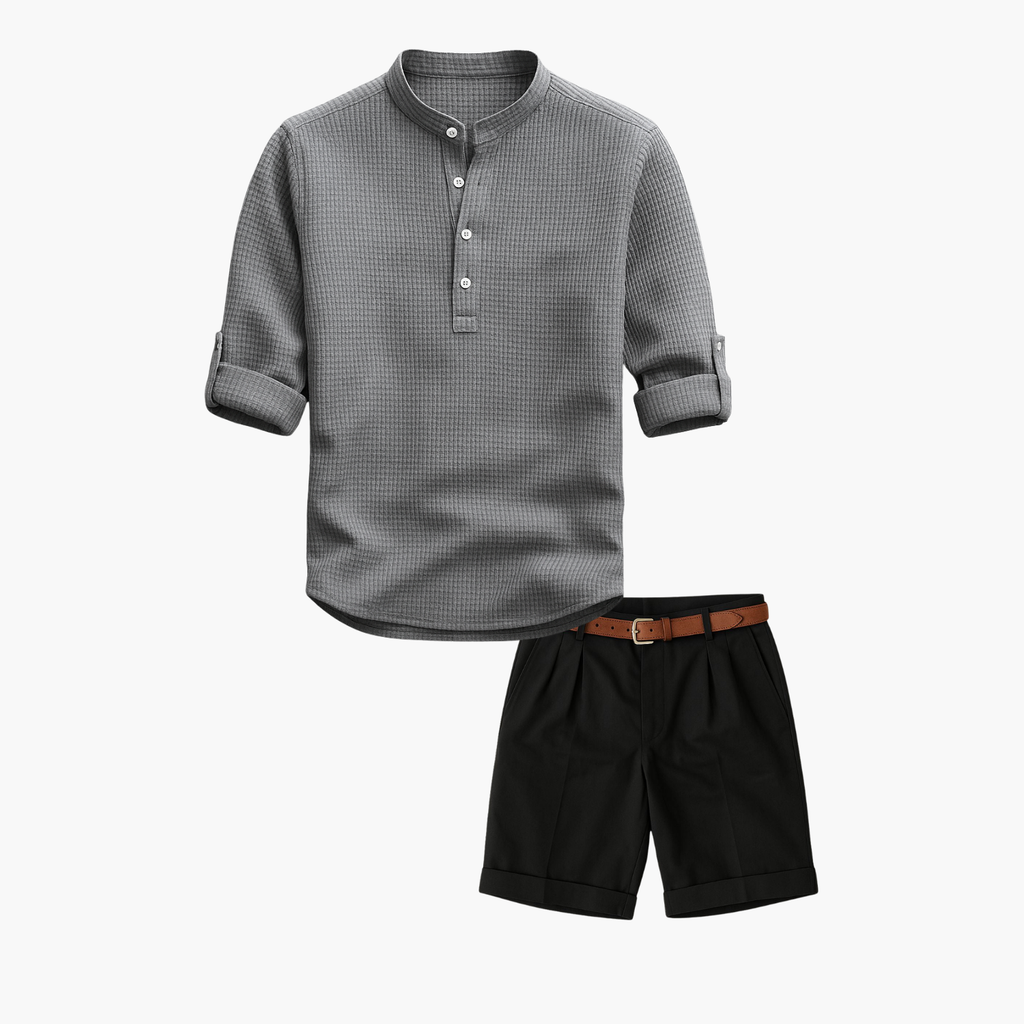 Men's Buttoned Shirt and Pleated Shorts Set