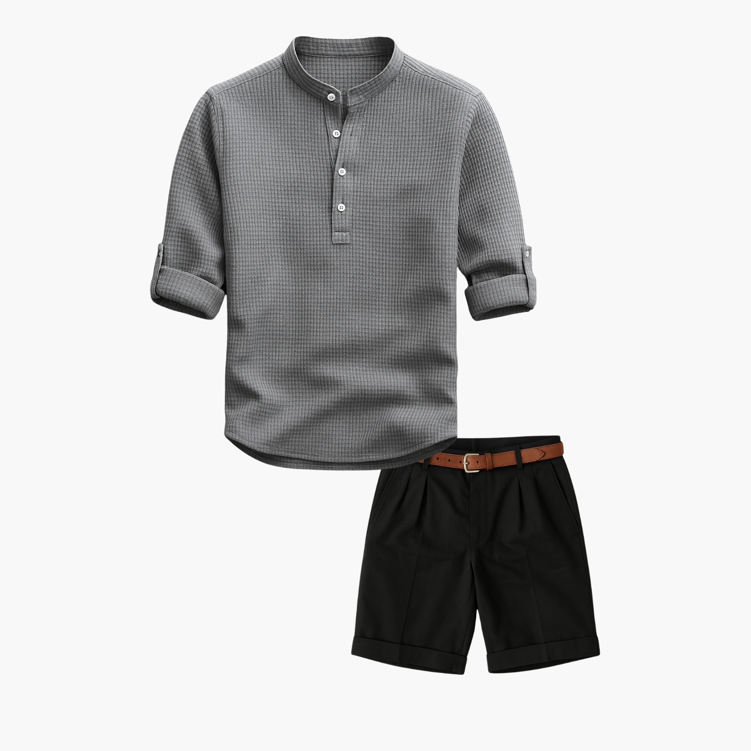 Men's Buttoned Shirt and Pleated Shorts Set