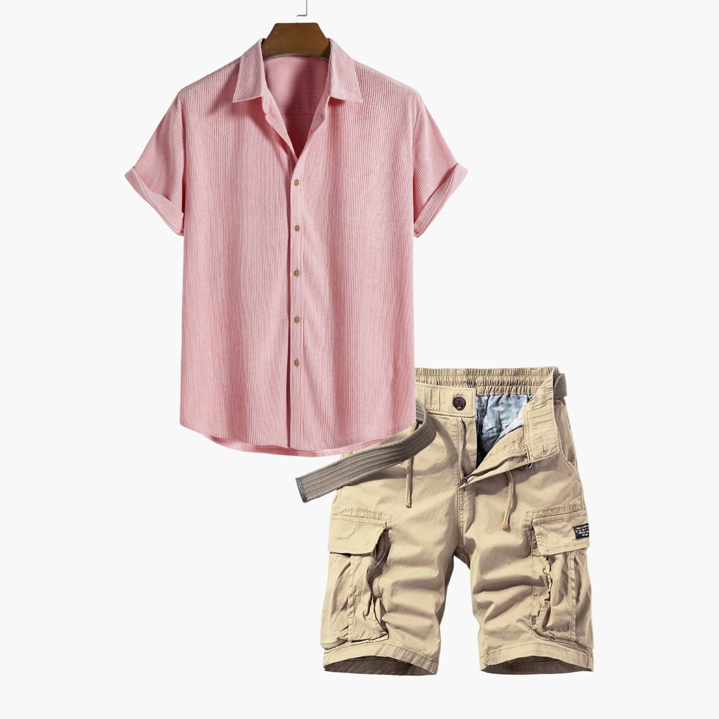 Men's Casual Shirt and Cargo Shorts Set