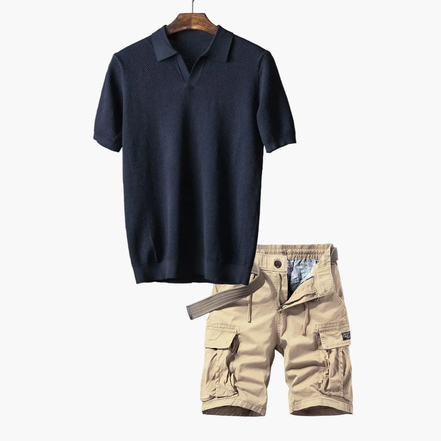 Men's Classic Polo and Cargo Shorts Set