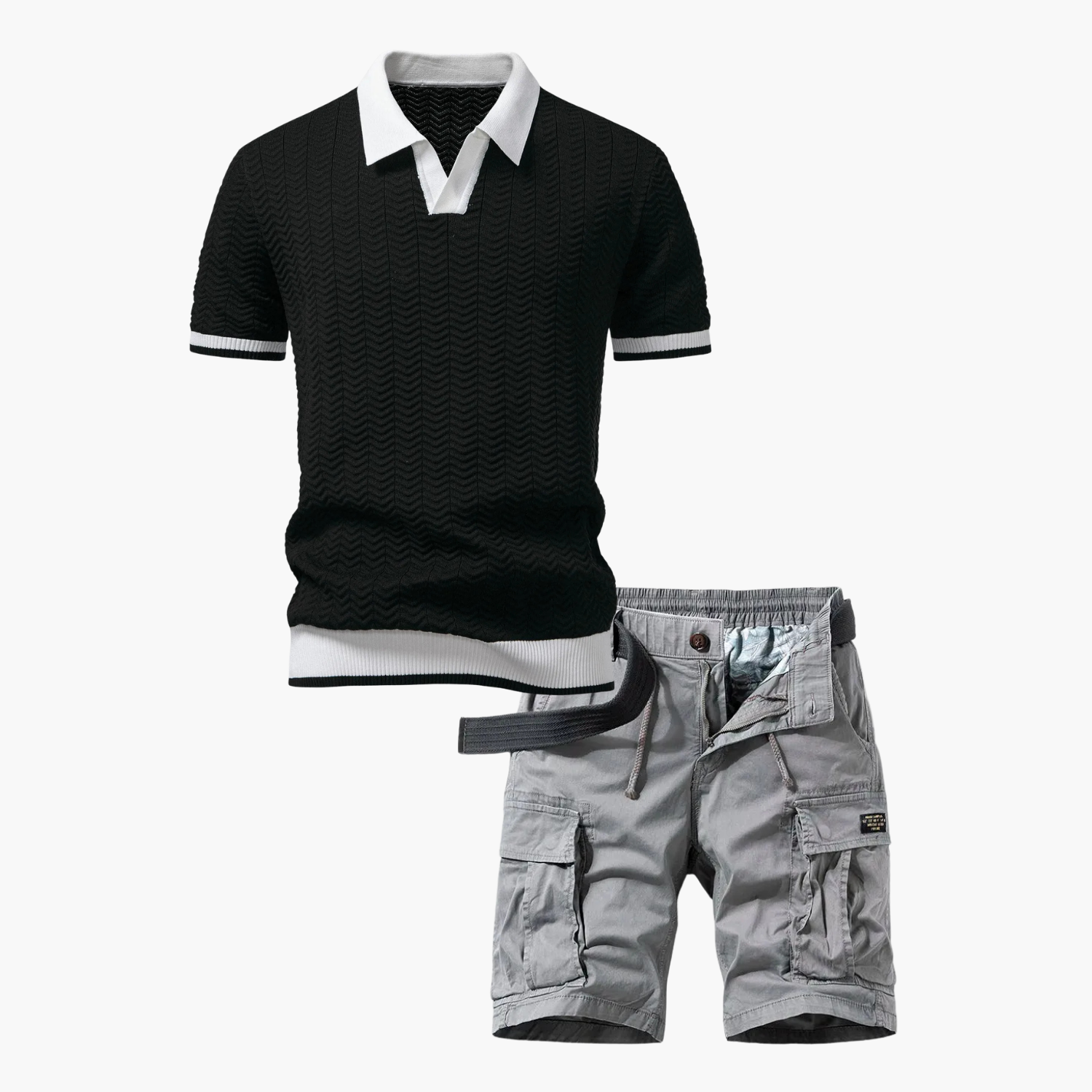 Men's Collared Polo and Cargo Shorts Set