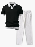 Men's Collared Polo and Drawstring Trousers Set