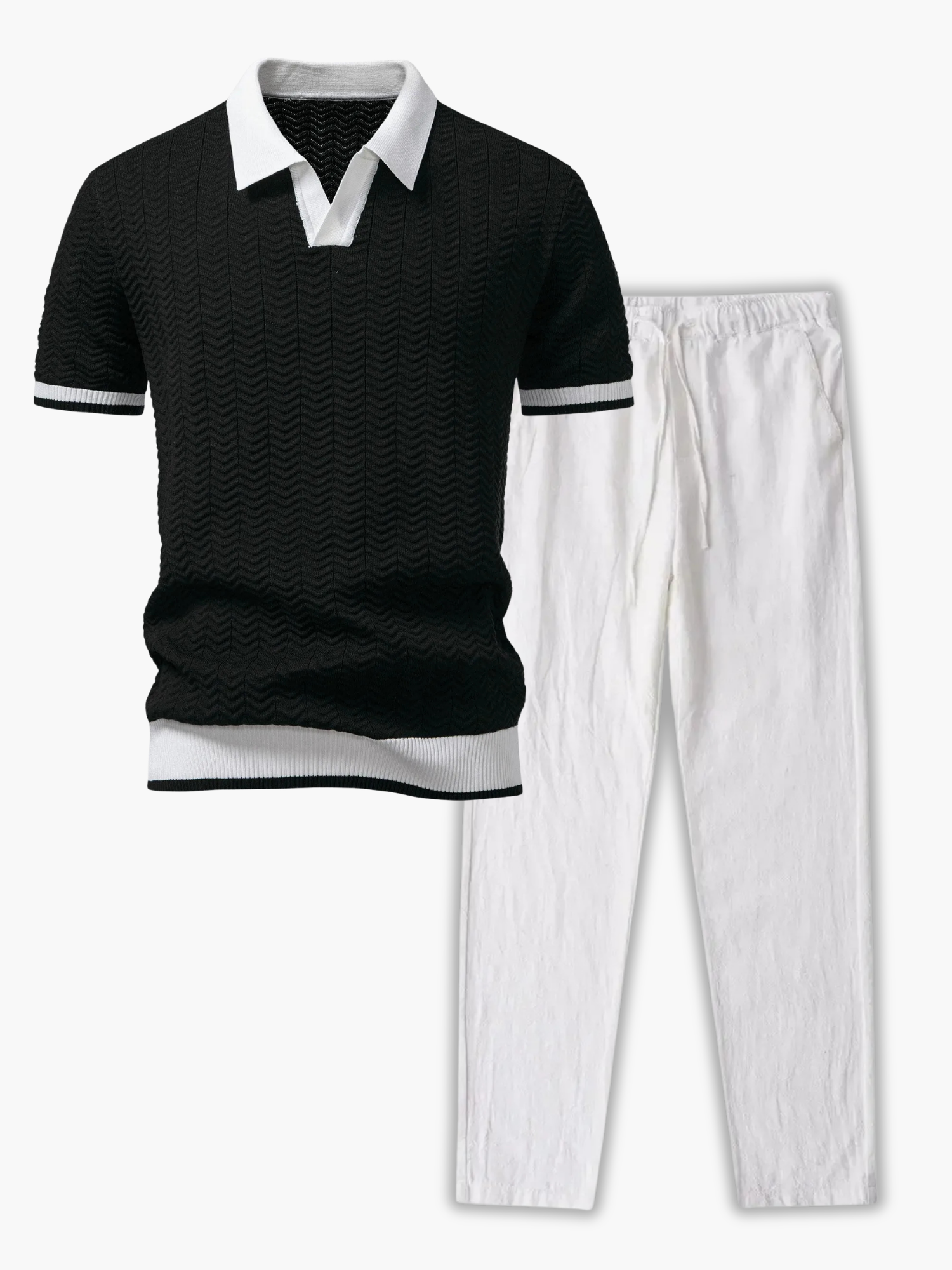 Men's Collared Polo and Drawstring Trousers Set