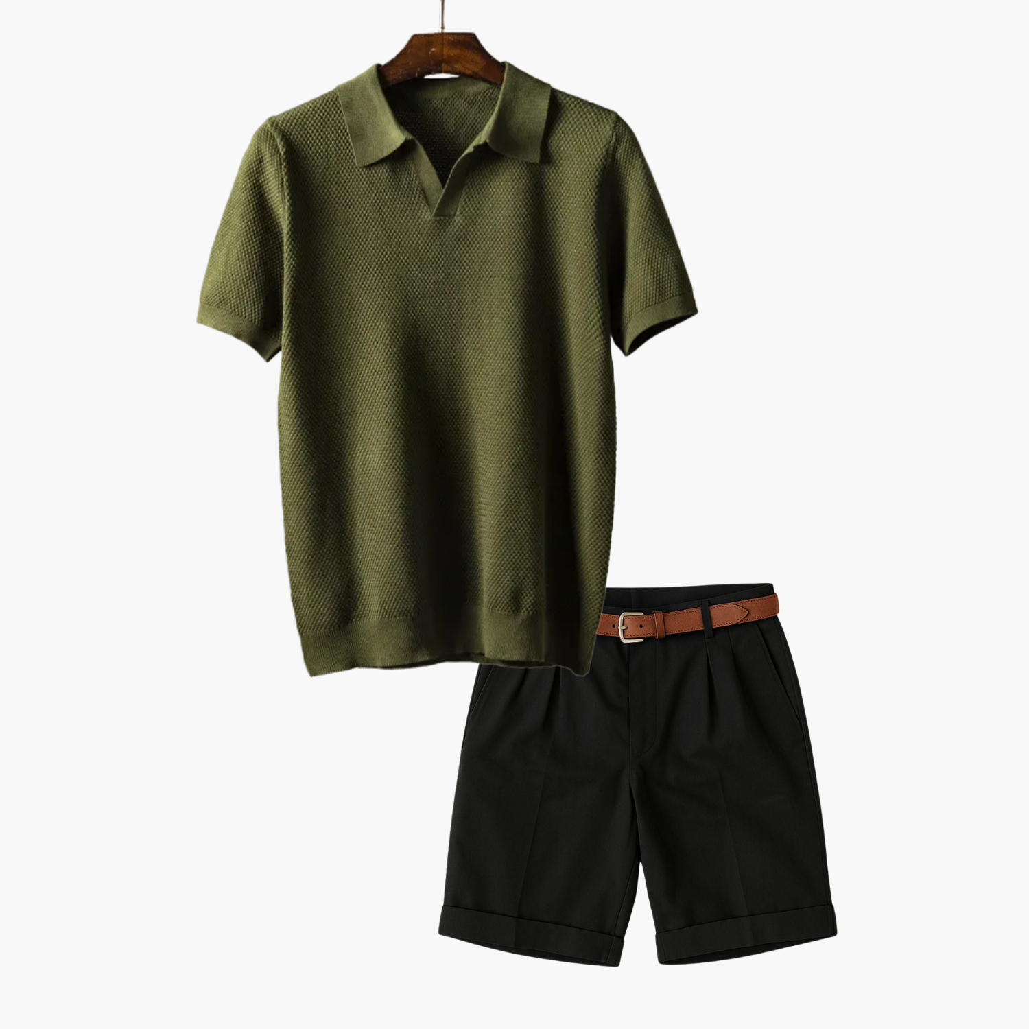 Men's Collared Polo and Pleated Shorts Set