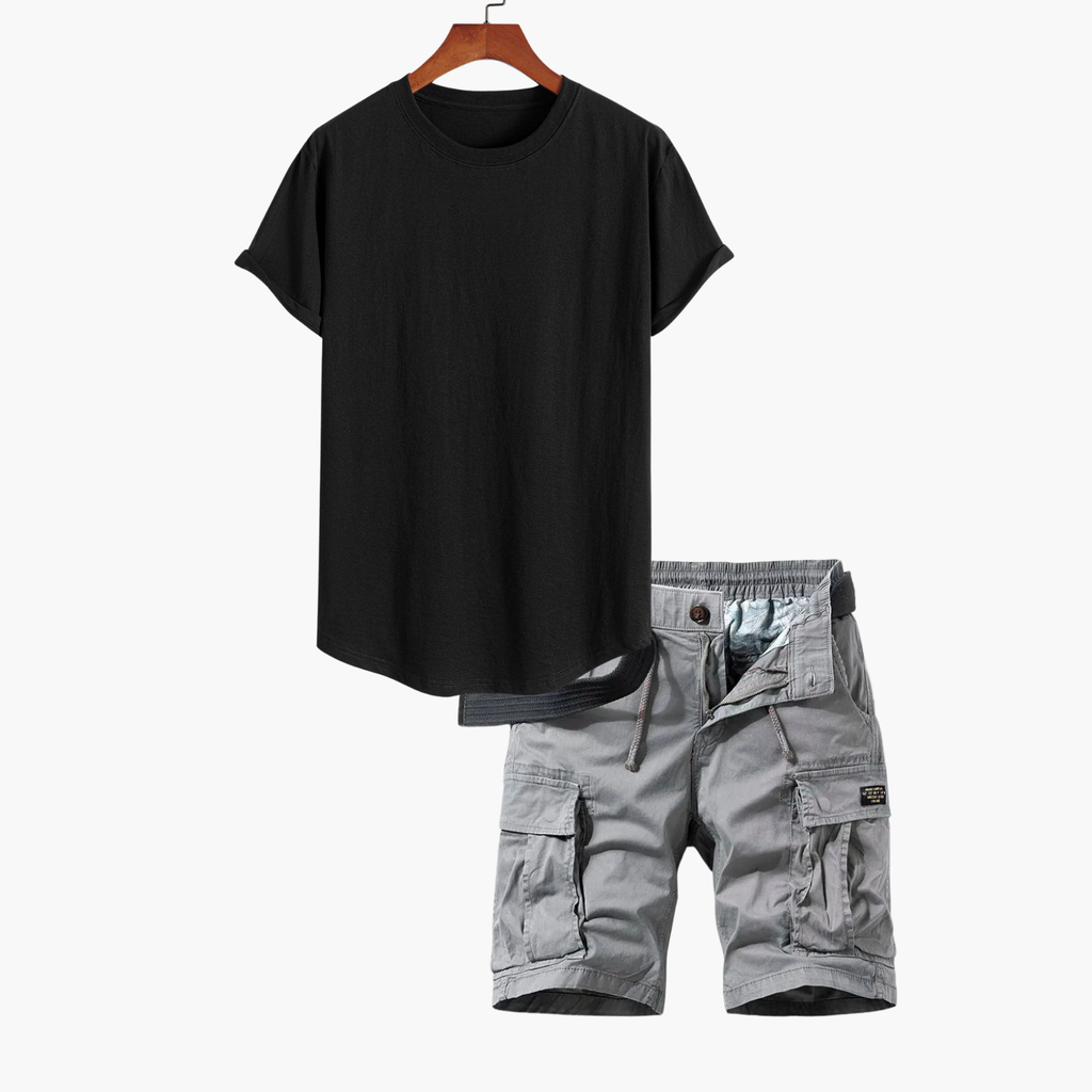 Men's Crew Neck Cargo Shorts Set