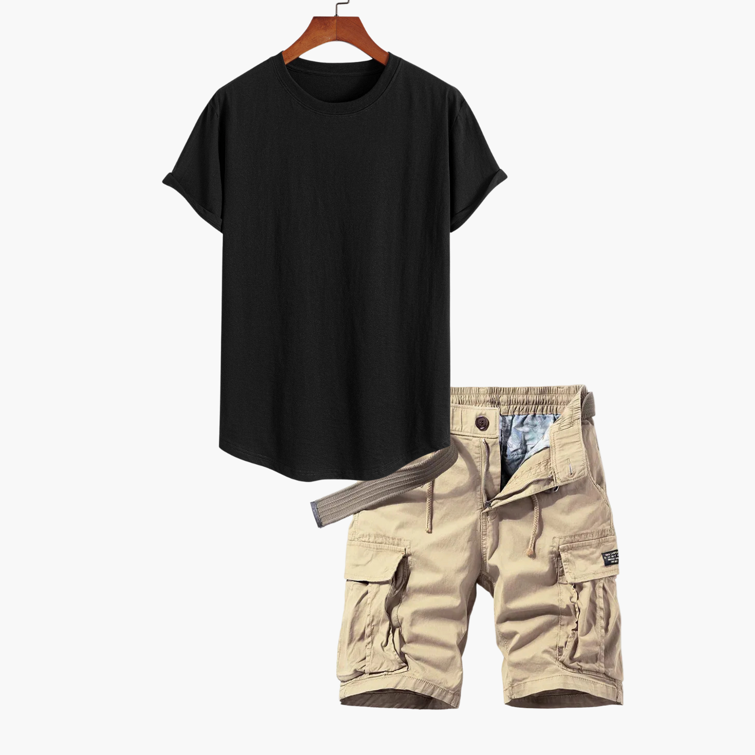 Men's Crew Neck T-Shirt and Cargo Shorts Set