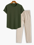 Men's Crew Neck T-Shirt and Trousers Set