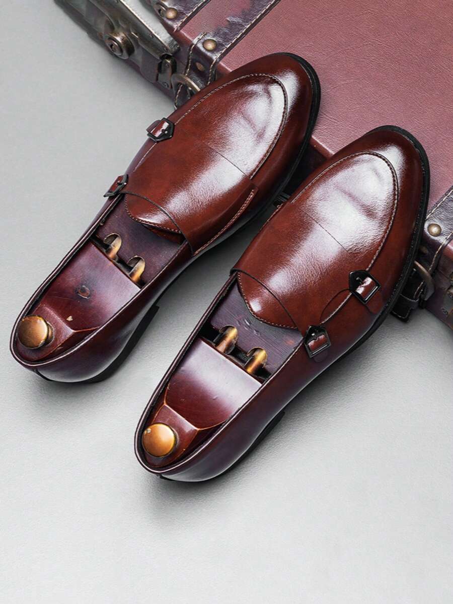 Men's Double Buckle Monk Loafers