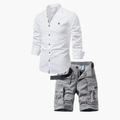 Men's Grandad Collar Cargo Shorts Set