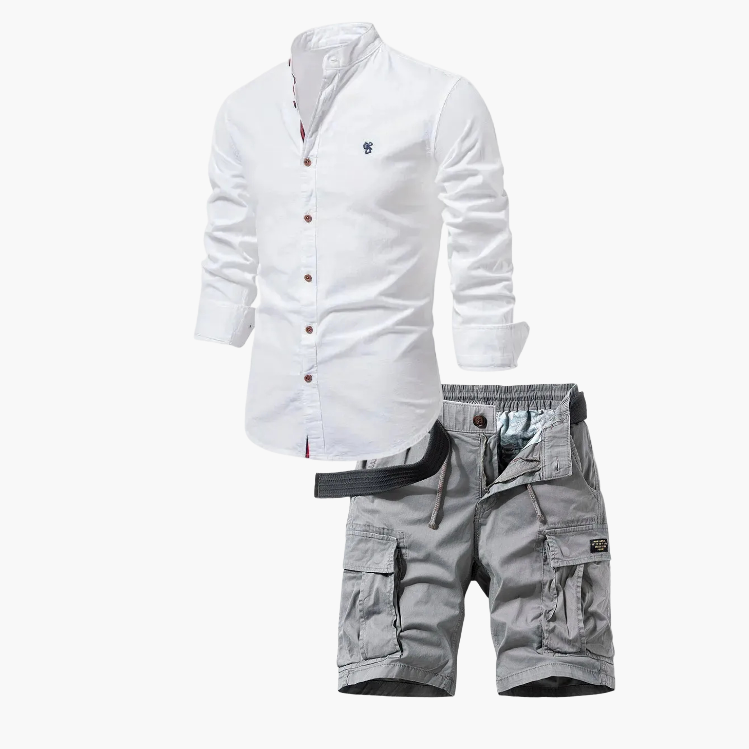 Men's Grandad Collar Cargo Shorts Set