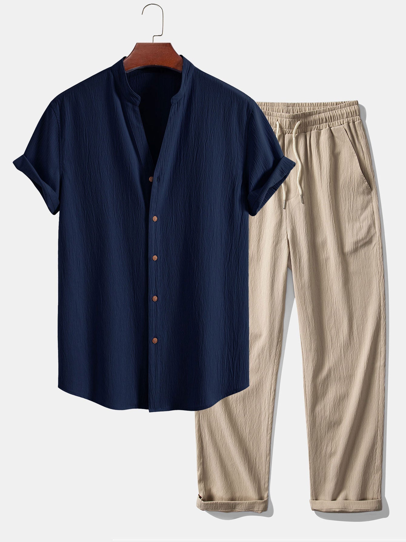 Men's Grandad Collar Shirt Set