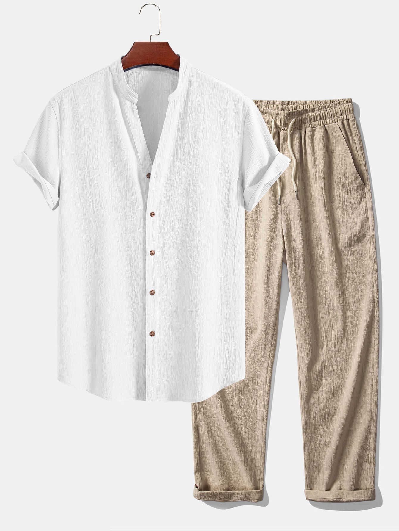 Men's Grandad Collar Shirt Set