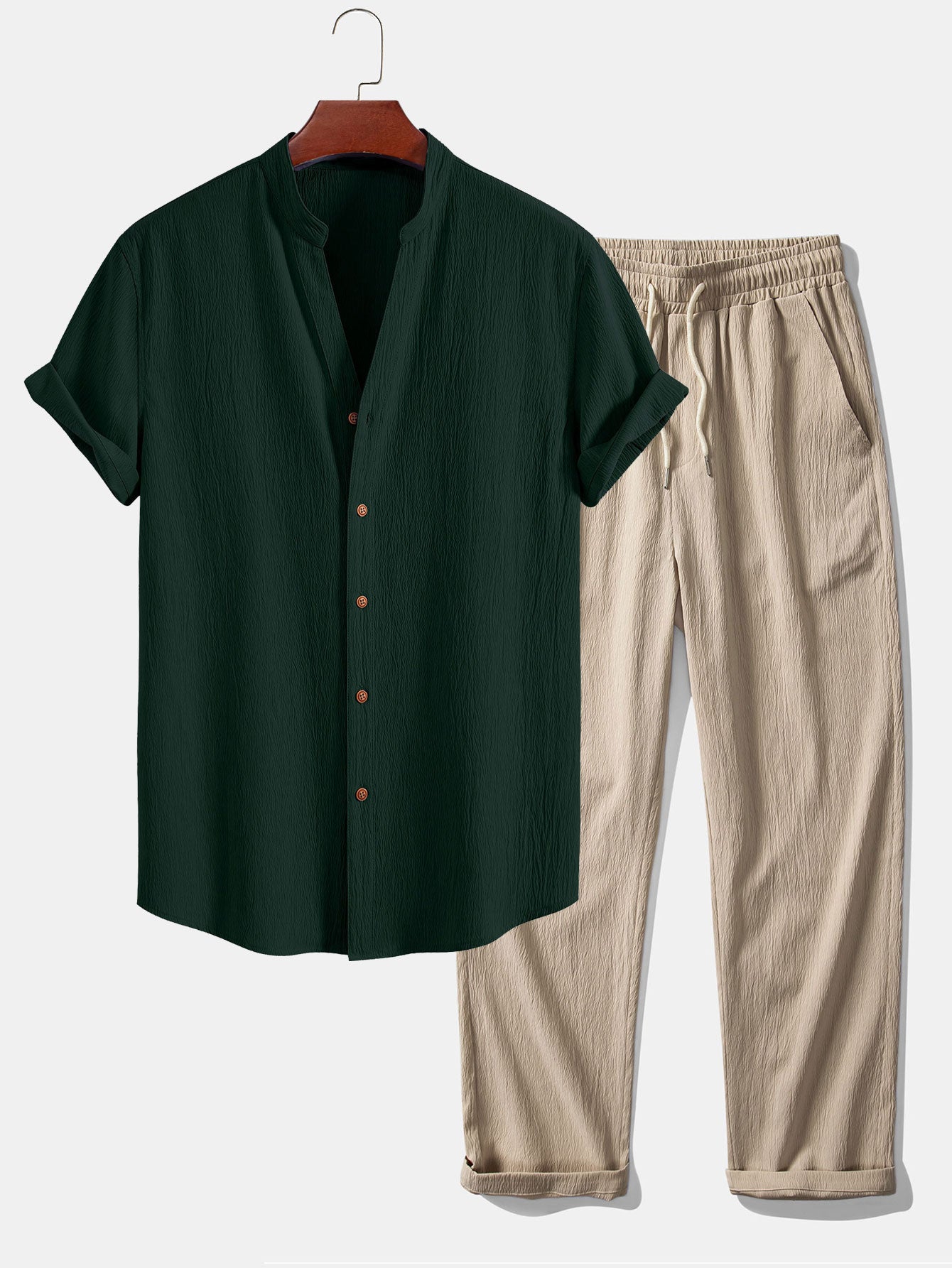 Men's Grandad Collar Shirt Set