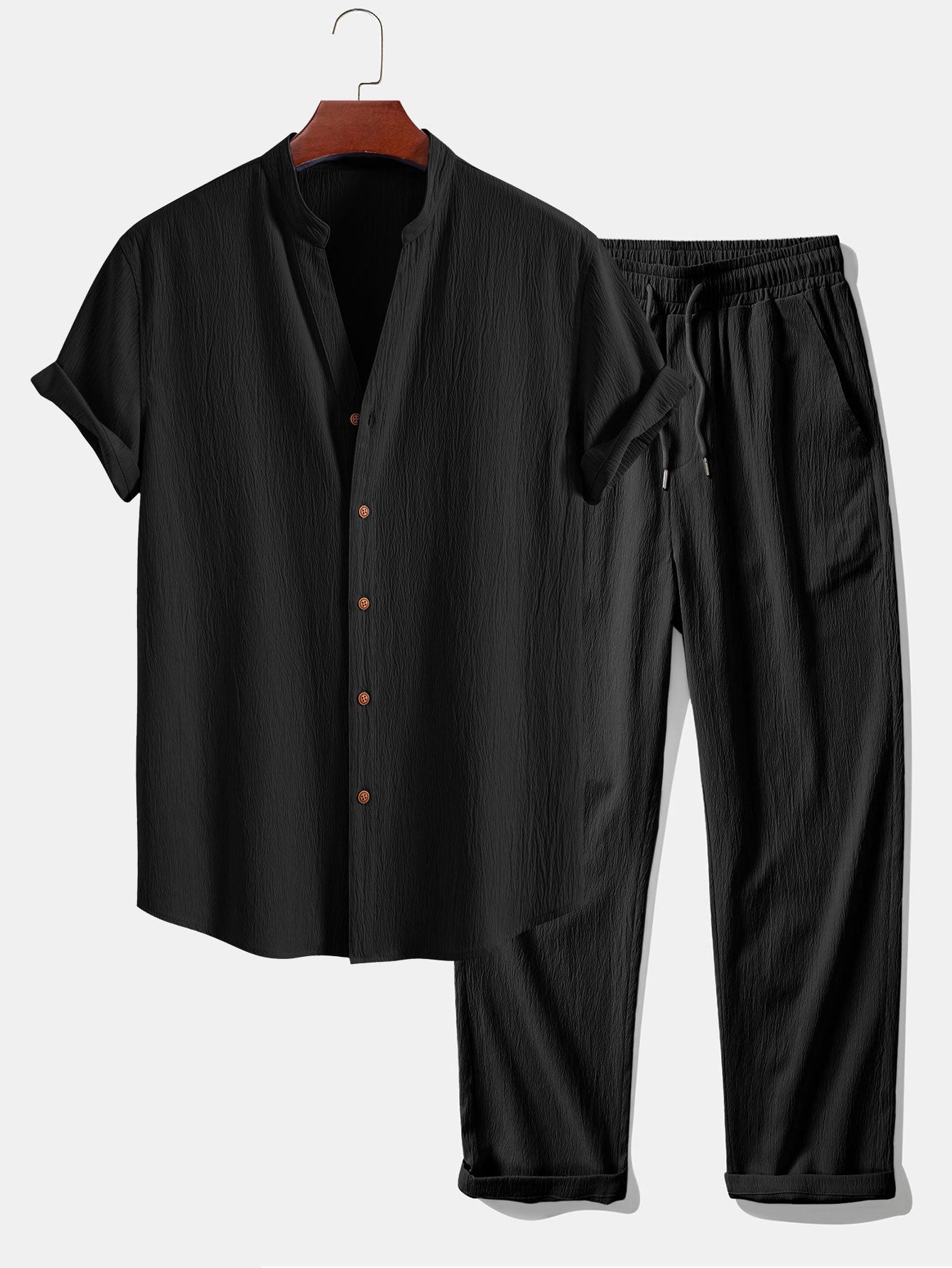 Men's Grandad Collar Shirt Set