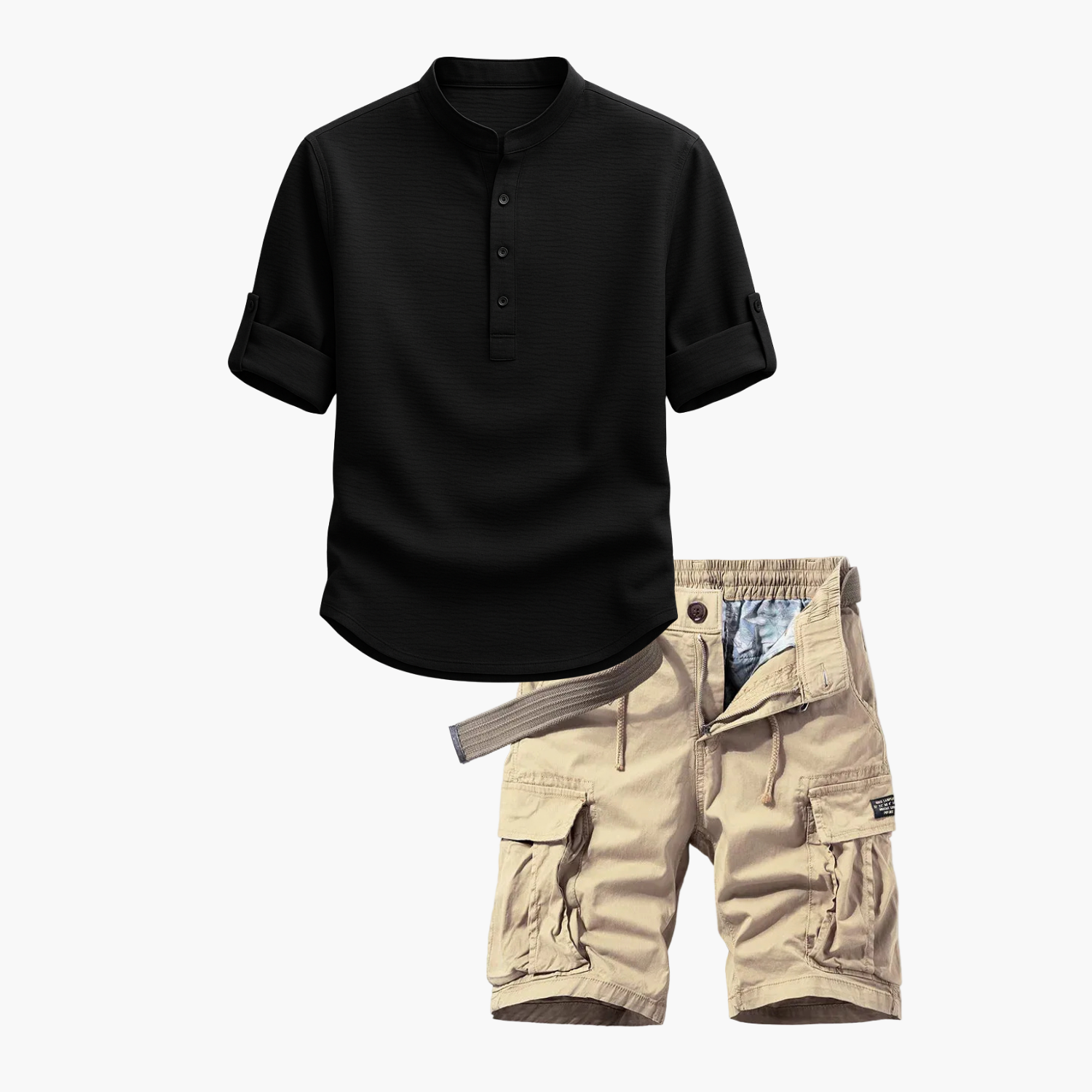 Men's Henley Shirt and Cargo Shorts Set