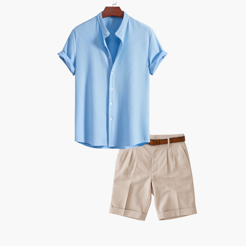 Men's Henley Shirt and Pleated Shorts Set