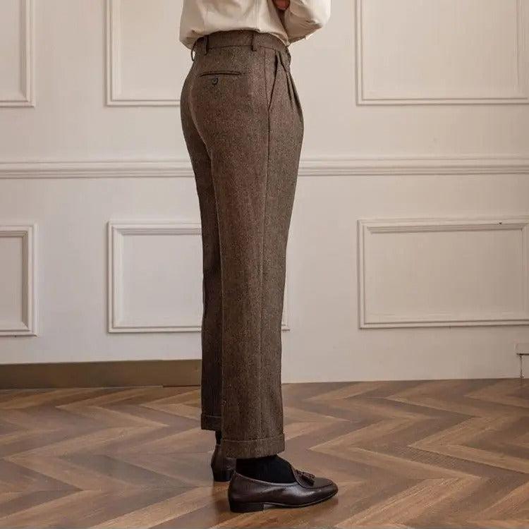 Men's Herringbone Pleated Trousers