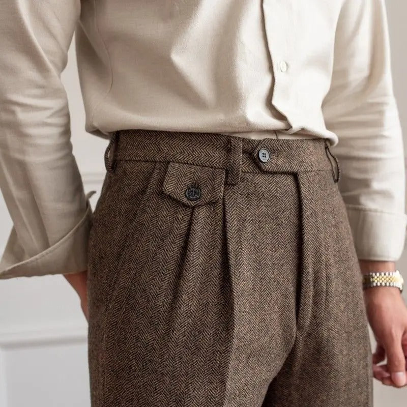 Men's Herringbone Pleated Trousers