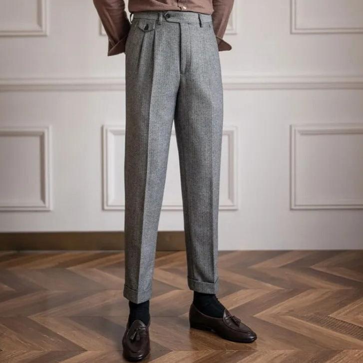 Men's Herringbone Pleated Trousers