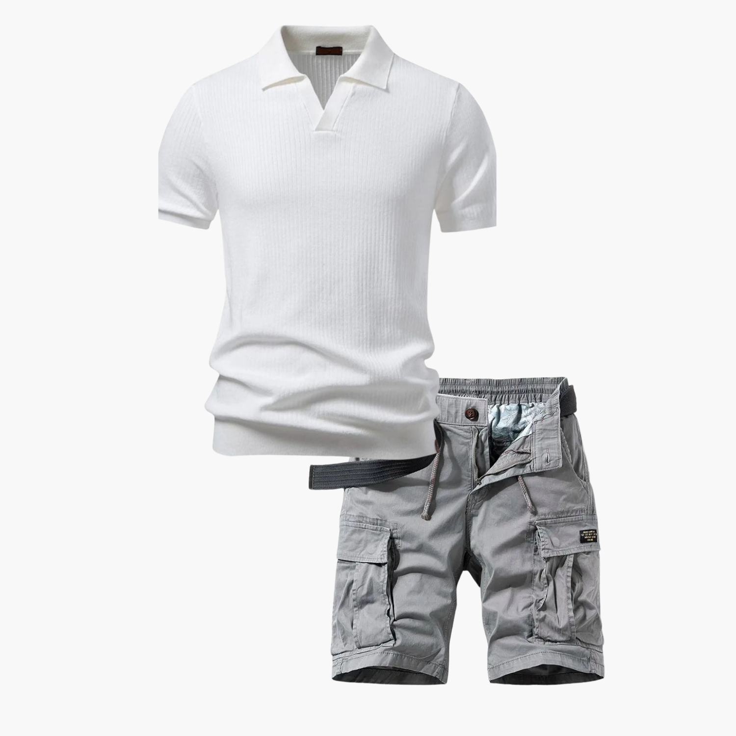Men's Knit Polo and Cargo Shorts Set
