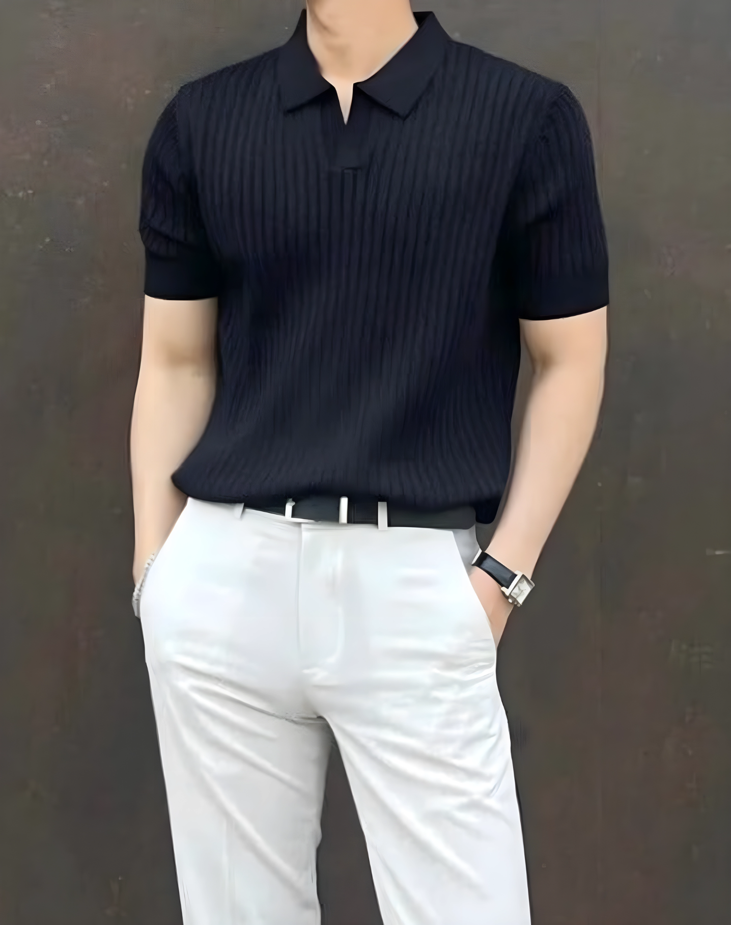 Men's Ribbed Knit Polo Shirt