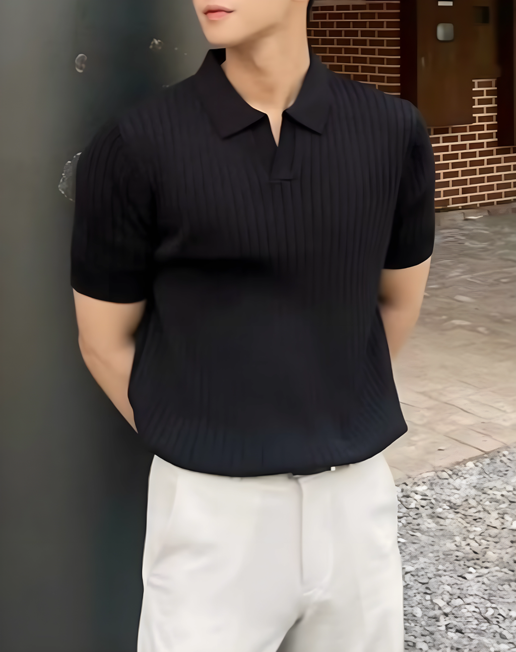 Men's Ribbed Knit Polo Shirt