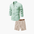 Men's Mandarin Collar Long Sleeve Shirt Set