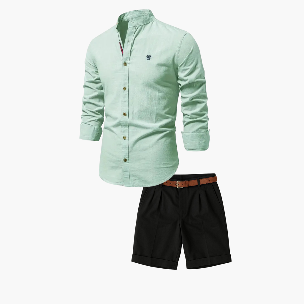 Men's Mandarin Collar Shirt and Shorts Set